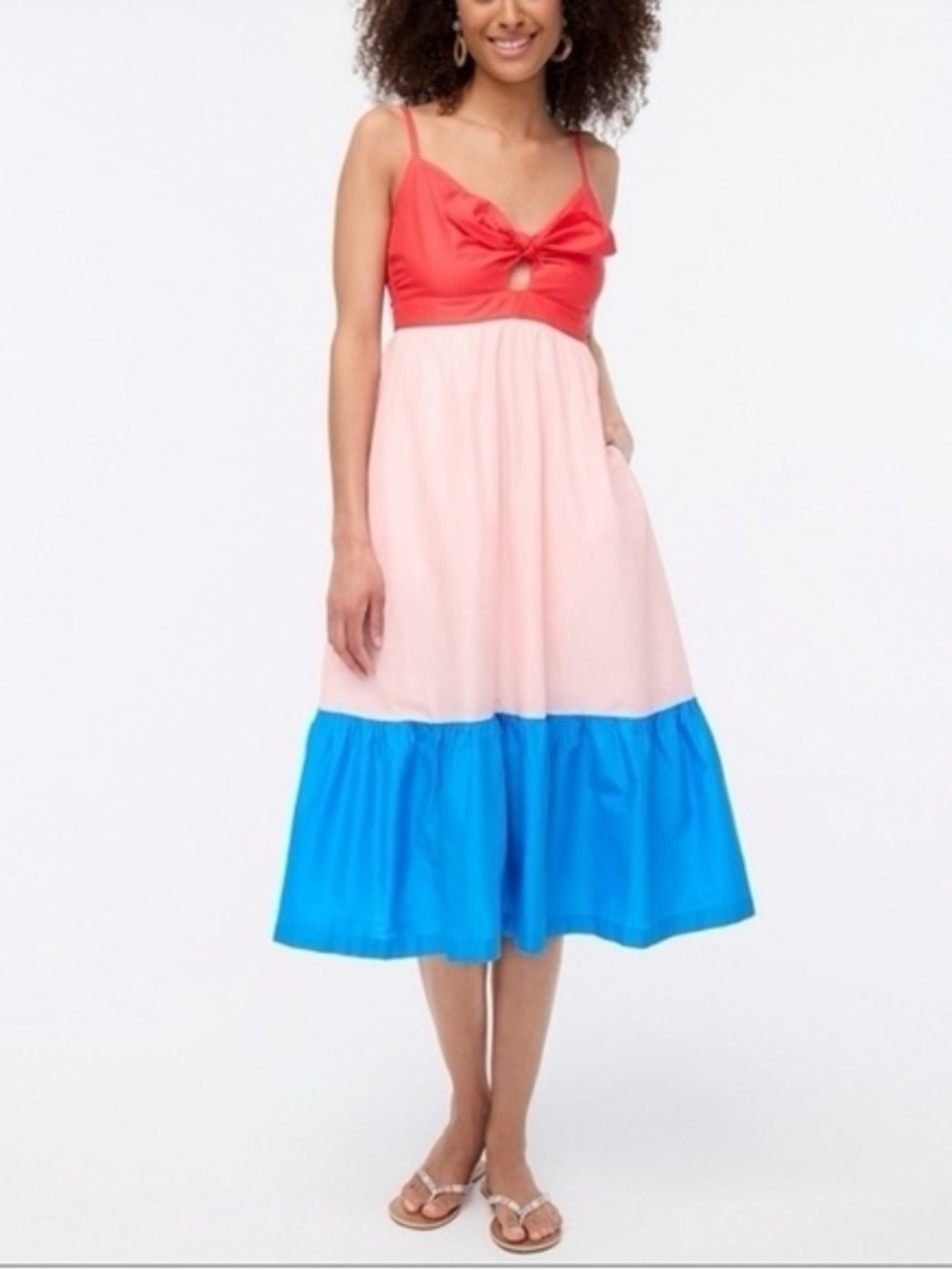 J.Crew NWT Colorblock Tie Front Midi Dress Size 14 100% Cotton Lined Summer $128